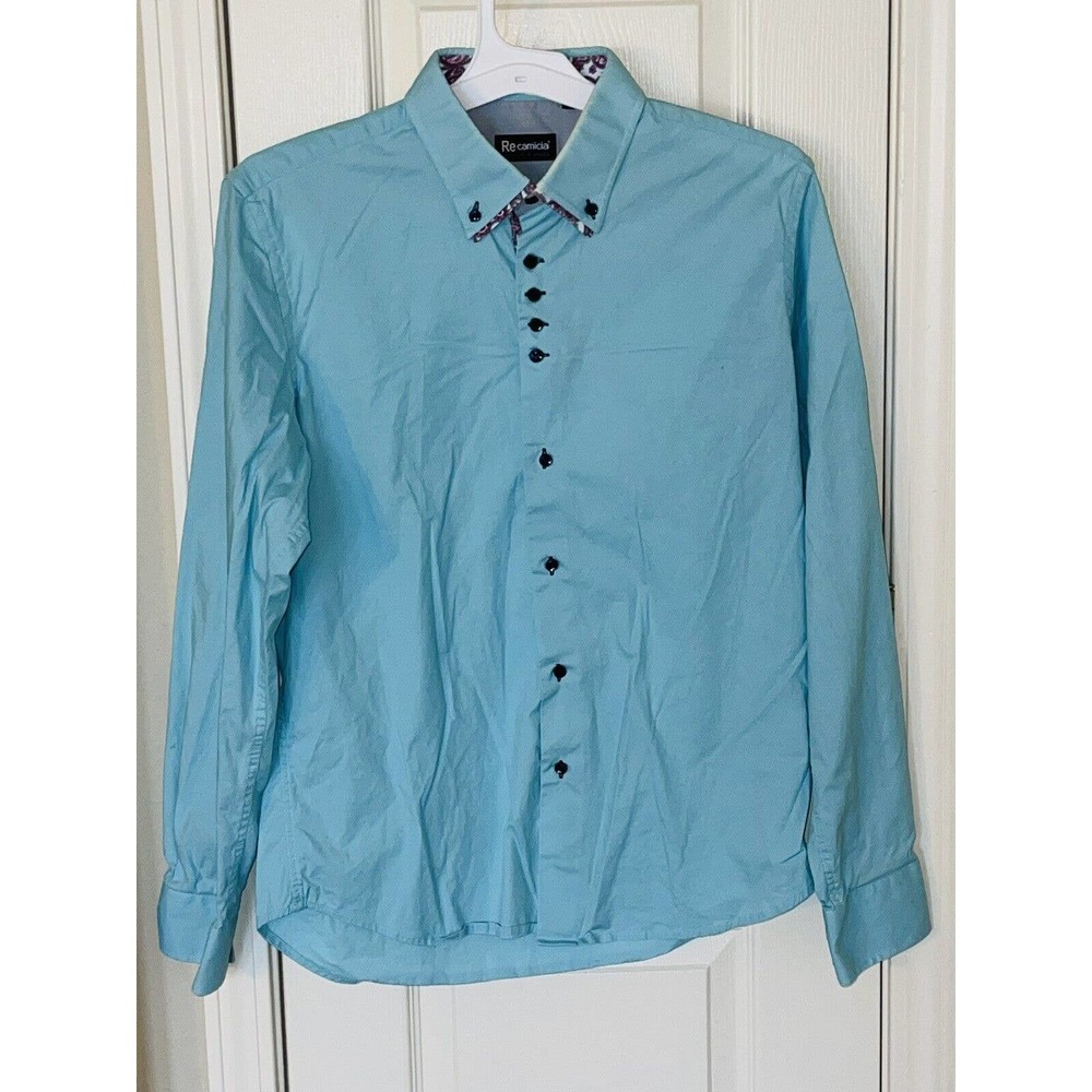 Re Camicia Men’s Light‎ Blue Button up Shirt Size Large 97% Cotton 3% Elastane